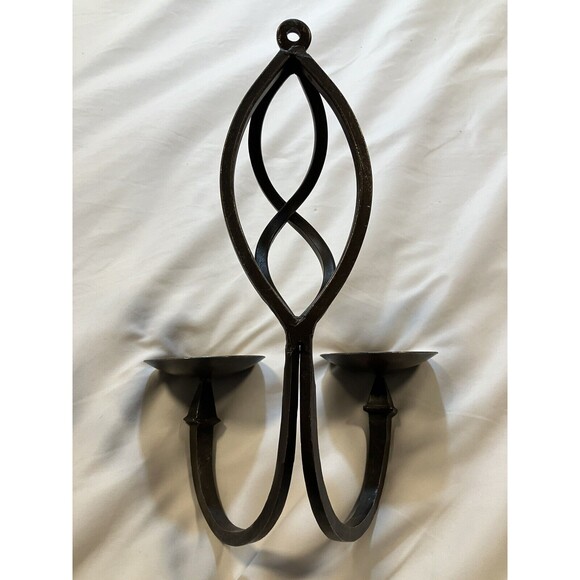 Double Pillar Candle Wall Sconce Forge Iron Brown Birdcage Design 12" Home Decor - Picture 3 of 6